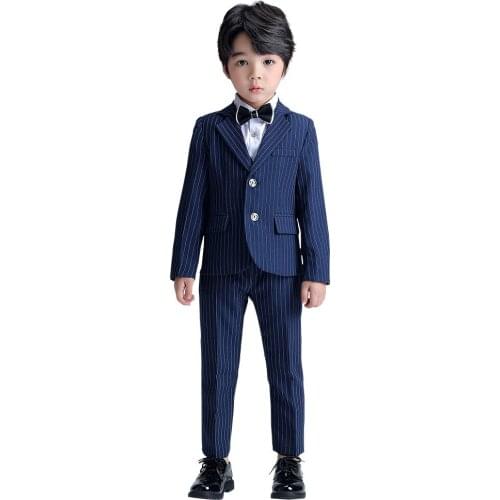 Gentleman Childrens Day Performance Dress Costume 2021 Boys Formal Graduation Suit Kids Jacket+Pants+Bowtie 3Pcs Clothing Set