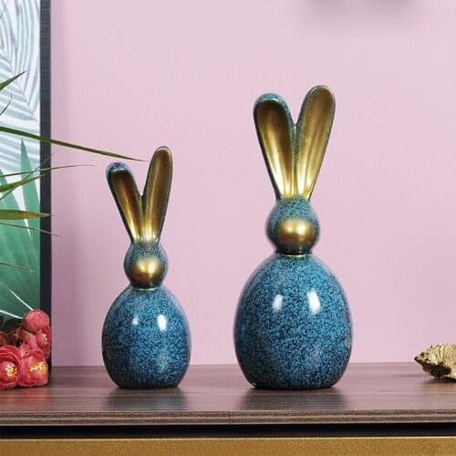 Creative Resin Rabbit Retro Ornaments A Pair of Living Room Wine Cabinet Office Animal Furnishings Wedding Gifts Home Decoration
