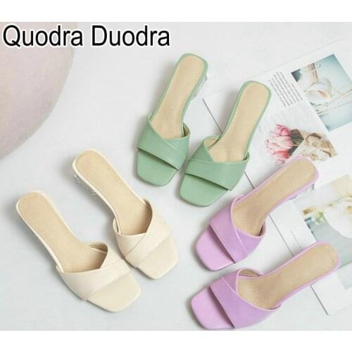 Mules new Shoes Women Summer open Toe mule Slip-On solid Outside Slippers Crystal heels PU pumps casual fashion big size 33-45