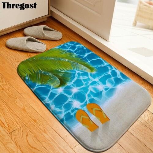 Thregost Indoor Doormat Summer Scenic Modern Beach Mat Kitchen Rugs Washable Antislip Bathroom Shower Room Carpet