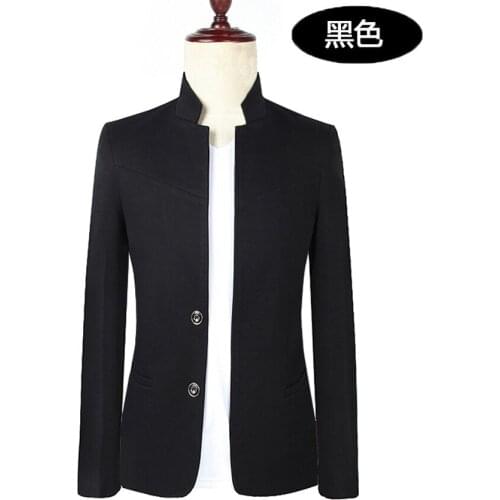 2020 New Men Stand Collar Slim Fit Chinese Style Blazer Wedding Bridal Jacket Leisure Time Solid Color Temperament Coat