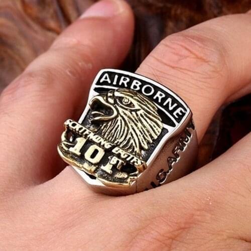 New Retro Air Force Eagle Badge Ring Mens Ring Metal Silver Plated Animal Pattern Ring Accessories Party Jewelry