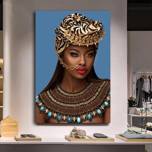 Gold African Nude Woman Indian with Red Lip Canvas Painting Posters and Prints Scandinavian Wall Art Picture for Living Room