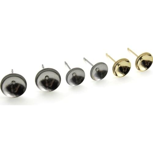 30pcs Stainless Steel Gold Stud Earrings Findings 3 4 5 6 8 10 mm Cup Setting Blank Ear Post Pins, DIY Jewelry Making Supplies