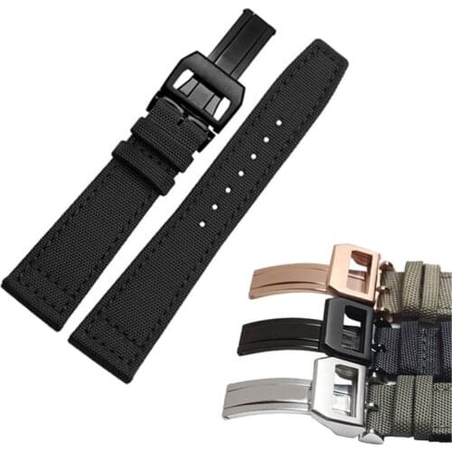 20mm 21mm 22mm Military Green Black Fabric Leather Strap Watch Band for IWC Pilots Watches PORTUGIESER Portofino Family