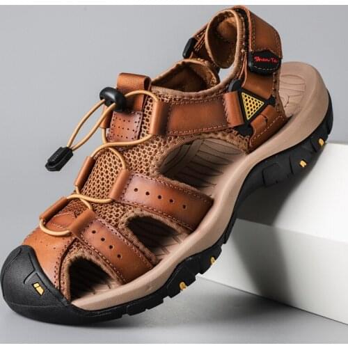 Classic Mens Sandals Summer Genuine Leather Sandals Breathable Mens Brand Shoes Luxury Sandals Soft Outdoor Men Roman Sandals