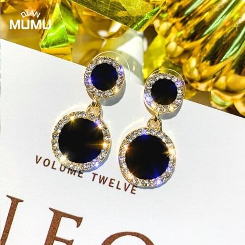 Round Star Square shaped rhinestone earrings 2021new wave Korean version temperament wild simple earings Fashion Simple ear nail