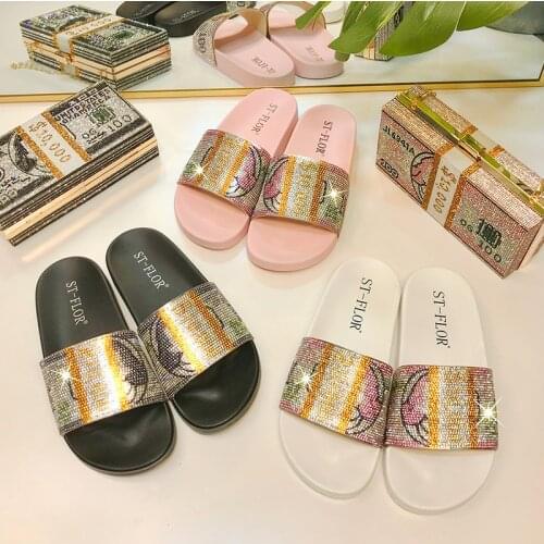 Glitter Slippers Women Summer Sandals 2020 Fashion Bling Female Candy Color Flip Flops Beach Diamond Flat Shoes Outdoor Sandals