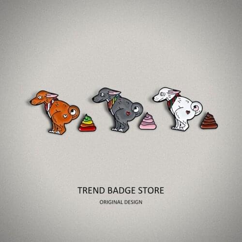 Cute dog rainbow poo pin combination silly Wolffy animal badge children enamel needle gift