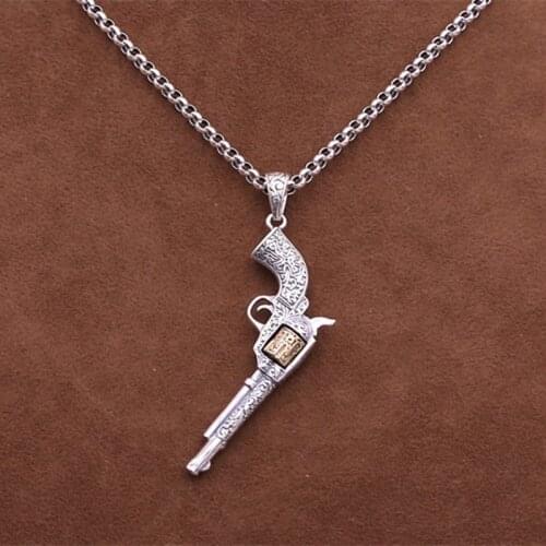 Solid Silver 925 Vintage Funny Gun Pendants For Necklace Men Women Genuine 925 Sterling Silver Cool DIY Jewelry Accessory Gifts