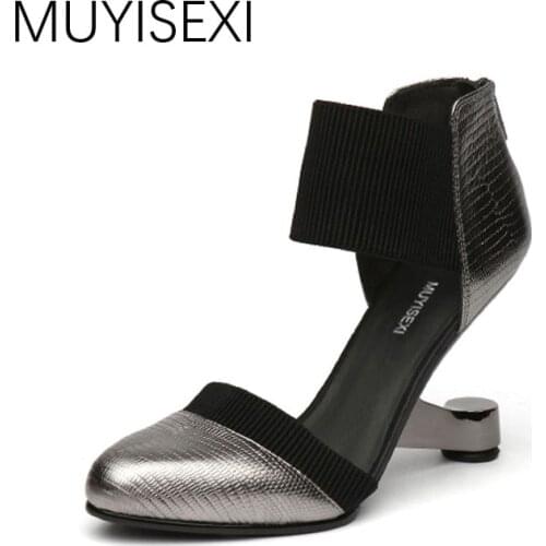 Heels Women Shoes D'Oray Two-Piece Round Toe Shoes Metal High Shoes Woman Pumps Mixed Color HL55 MUYISEXI