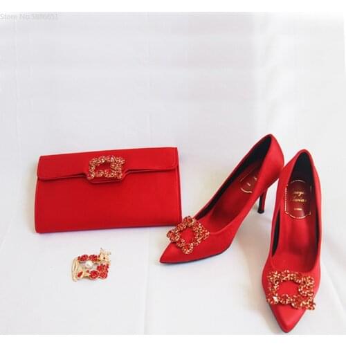 1 Pair Luxury Red Color Square Buckle Wedding Engagement Hen Party Favor Heel Flats Shoes Mother of The Bride Gift