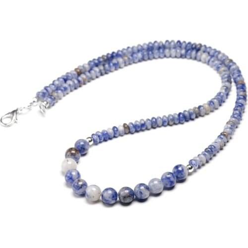 Handmade Natural Blue Pattern Stone Beads Choker Necklace For Women Men Boho Beaded Chain Female Jewelry Gift 18inch