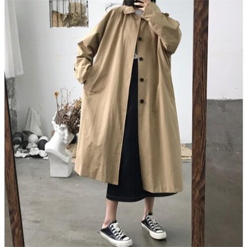 New 2020 Spring Autumn Womens Long Trench Coat vintage Single Breasted Casual oversized Windbreaker Coats Female Overcoats m486