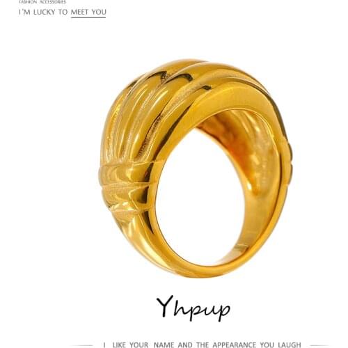 Yhpup Metal Stainless Steel 18 K Ring Minimalist Gold Texture Finger Fashion Ring Summer Accessories Gift Bagues Pour Femme 2021