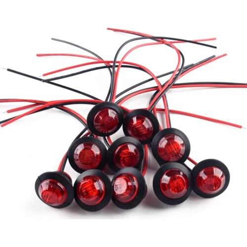 10pcs/Set 12V 3/4" 3 LED Red Small Round Side Marker Indicator Lights Button Lamps Universal for Cars Trucks Trailers Boats