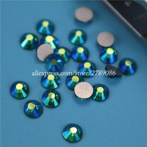 1440pcs/lot Aquamarine AB FlatBack Non HotFix Strass Nail art Rhinestone 3D Glass Round Crystal Stones For DIY Nails Decorations