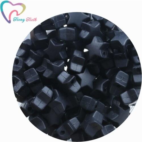 Teeny Teeth 20 PCS Black Silicone Teething Beads Star/Heart 14MM BPA Free Eco-friendly Chewable Beads DIY Jewelry Silicone Beads