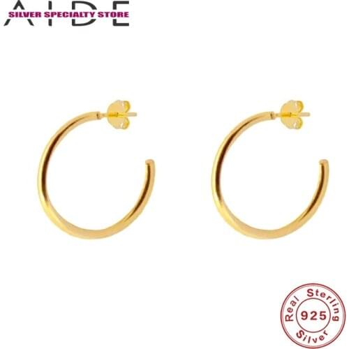 AIDE 925 Sterling Silver Earrings For Women Fine Jewelry C Shape Piercing Glossy Stud Earring Pendientes Aretes For Girls Gifts