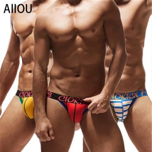 AIIOU Sexy Mens Jockstraps Thongs Briefs Double G-string Underwear Gay Cotton Low Rise Thongs Brief Male Bikini Backless Thong