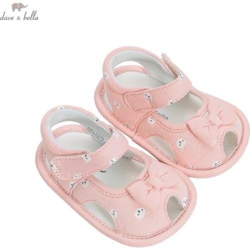DB17729 Dave Bella summer baby girls fashion bow cartoon print first walkers new born cute shoes