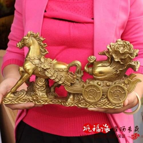 2020 home LIVING ROOM protective-efficacious Money Drawing success HORSE bronze Brass statue sculpture Decoration