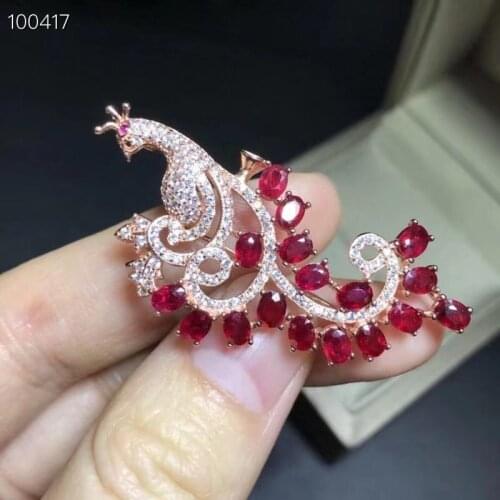 Ladies New Natural Ruby 925 Silver Two-color Plating Process Pendant Brooch Dual-use Fashion Trend Simple Atmosphere