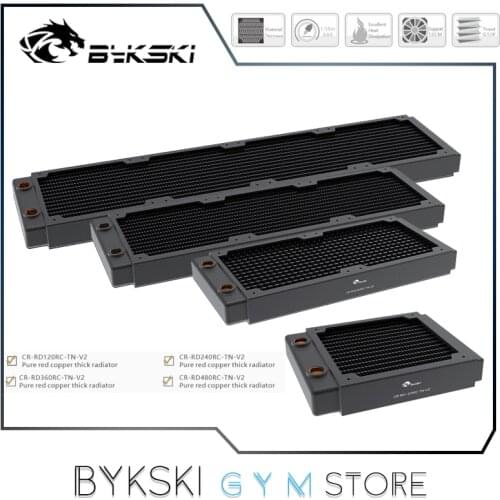 Bykski 30mm Thin Radiator 120/240/360/480, Red Copper/ 1 Channel 14 FPI 120mm Fan Computer Water Cooling Liquild Cooler Row