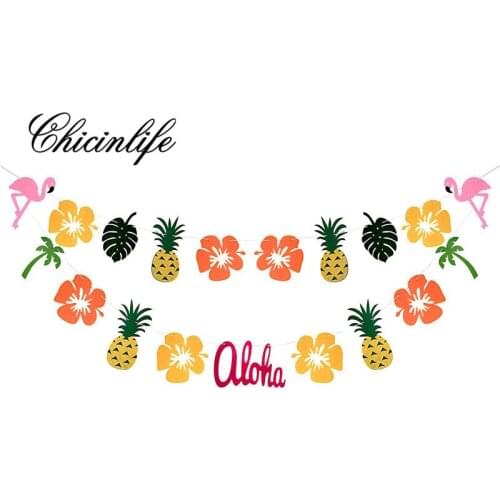 Chicinlife 1Set Flamingos Pineapple Leave Banner Tropical Party Wedding Birthday Garland Decoration Bridal Shower Party Supplie