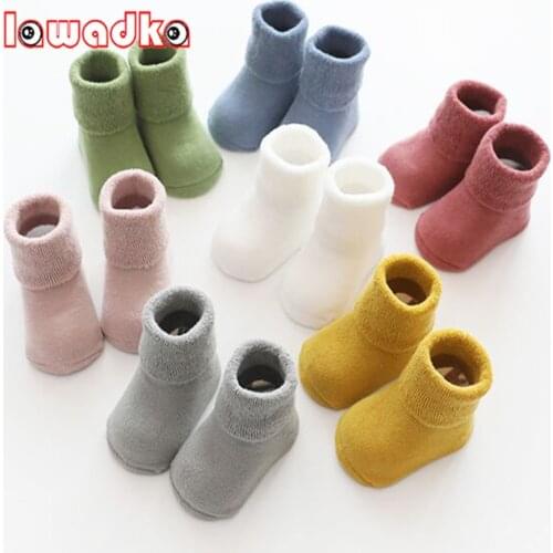 Lawadka 2Pairs/lot Winter Warm Newborn Baby Girls Boys Sock Anti Slip Terry Socks for Baby Thick Solid Infant Clothe Accessories