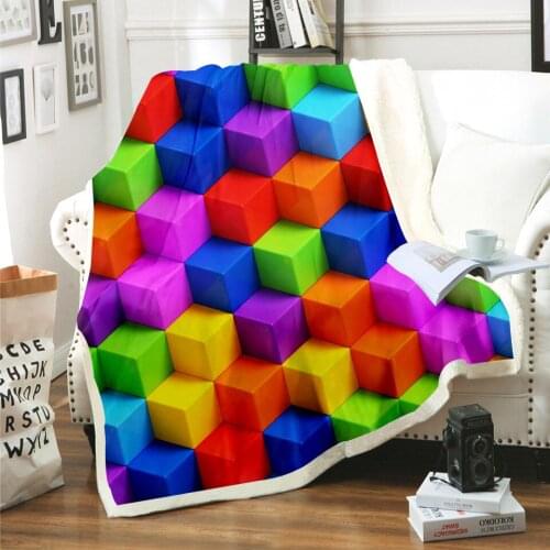 Kids Anime Building block pattern 3D Blanket Fleece Cartoon Art Print Children Warm Bed Throw Blanket newborn bayby Blanket 02