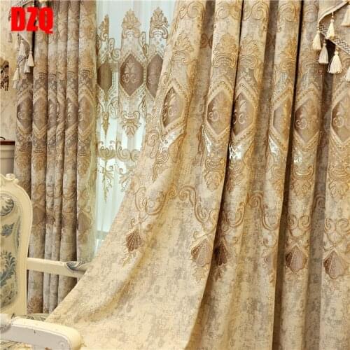 European and American Luxury High Quality Elegant Beige Chenille Embroidered Blackout Curtains for Living Room Windows Bedroom