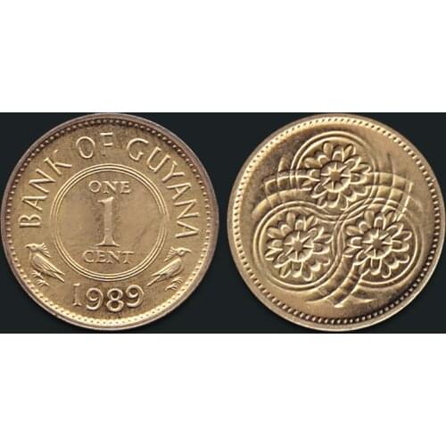 Guyana 1 cent Lotus 1989 100% Real Original Collection Coins Unc Genuine Coin