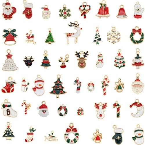 Julie Wang Enamel Christmas Charms Alloy Mixed Santa Claus Tree Bell Sock Snowman Snowflake Pendant Jewelry Making Accessory