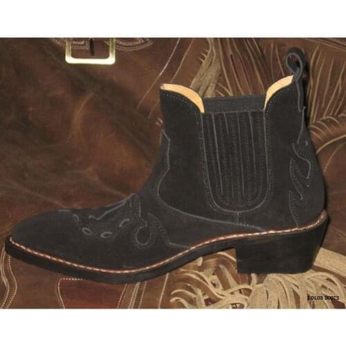 Classic Western Cowboy Men Boots Shoes Brown Suede Handmade Cowhilde Genuine Leather Ankle Boots Men Riding /Motorcycle Boots