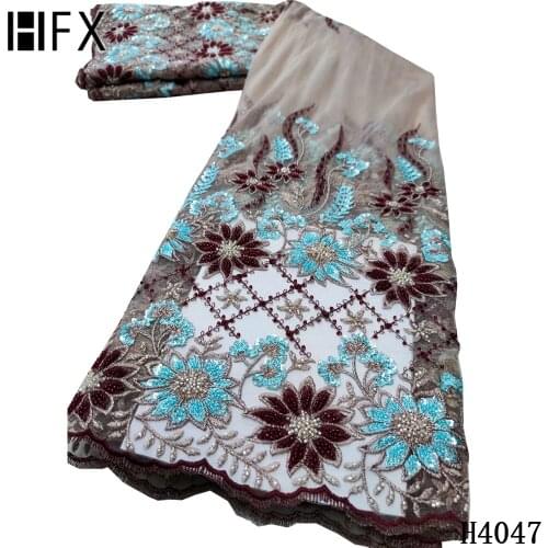HFX 2020 High Quality African Laces Applique Tulle Fabric french Embroidered handmade Beaded Lace for Wedding dress Lace H4047