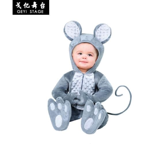Animal Small Mouse Cosplay Costume Boy Girl Child Cartoon Pajama Gray Short Sleeve Funny Suit Halloween Carnival Jumpsuit Kids
