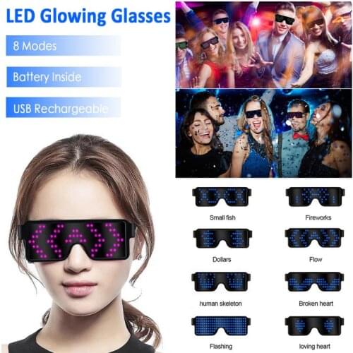 Flashing 8 Modes LED Glasses USB Rechargable Luminous Glasses Light Up For Halloween Christmas Festival Bar Party Supplies