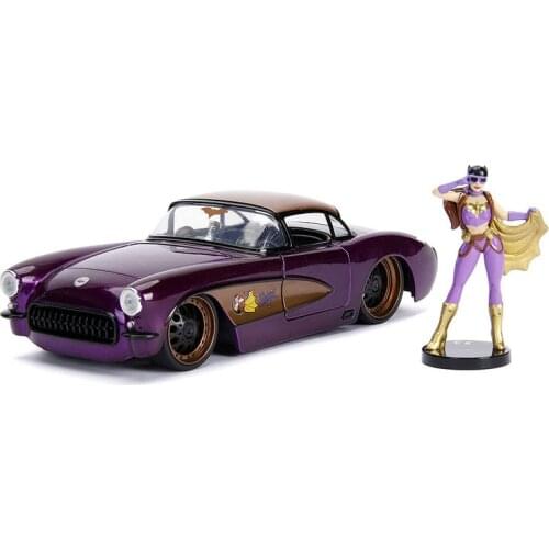 1/24 Scale diecast alloy Cat girl and car model metal violet chari 1957 muscle car Collection Display Decorations