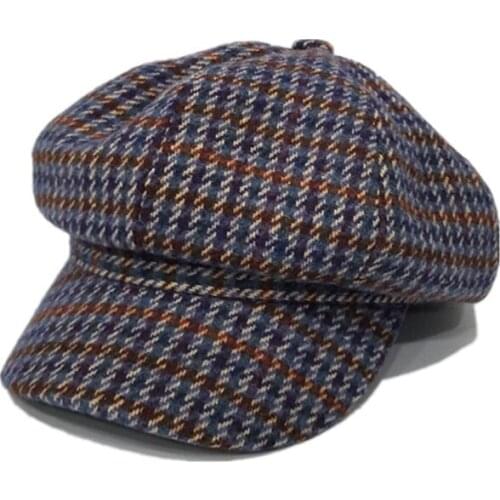 Fashion British Striped Beret For Women 2019 New Female Autumn Winter Classic Houndstooth Lattice Octagonal Cap Gift