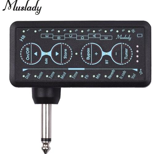Muslady Multi-effects Guitar Headphone Amplifier Pocket Headphone with 3.5mm Jack 10 Preamp Chorus Phaser Reverb Delay Tuner