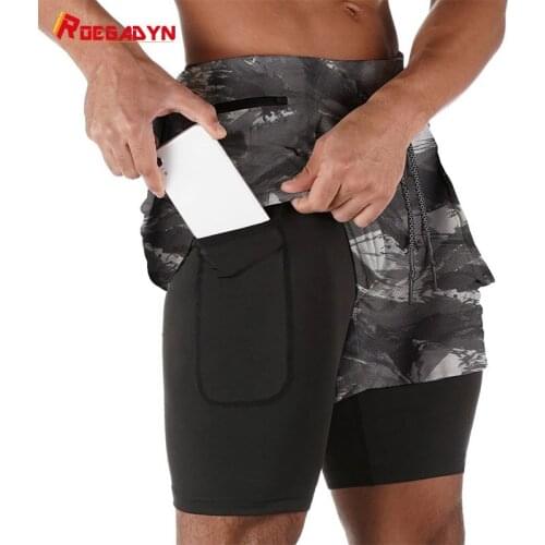 ROEGADYN Mens Sports Shorts Double-Layer Three-Dimensional Pocket Gym Shorts Summer Running Shorts Casual Gym Five-Point Pants