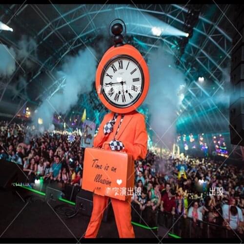 Music festival alarm clock headgear bar gogo costume party club men dance style dj outfit