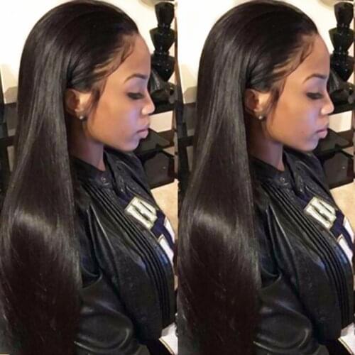 Natural Black Long Silky Straight Hair T Part Heat Resistant Synthetic Lace Front Wig With Baby Hair Middle Part for Black Women