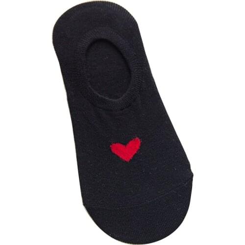 5 pairs Summer new love pattern womens socks cotton invisible womens boat socks silicone non-slip solid color Women socks