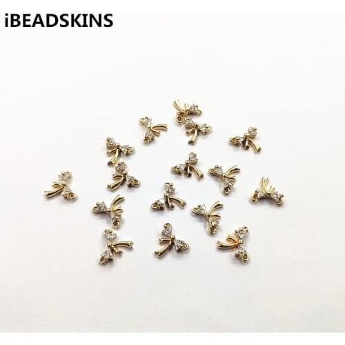 New arrival! 10x10 mm 50pcs clear Zircon bows shape charm/Connectors for Necklace,Earrings parts,hand Made Jewelry DIY