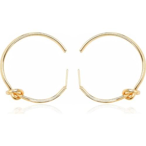 Opening Metallic Knotted Circle Golden Silver Plated Piercing Hoop Earrings for Women