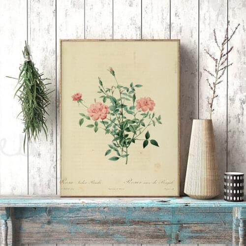 Ancient Botanical Poster Vintage Rose Flower Wall Pictures Classic Floral Lily Plants Wall Art Canvas Painting Living Room Decor