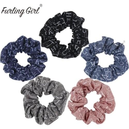 Furling Girl 1PC Fashion Cotton Fabric Letters Printing Hair Scrunchies Floral Ponytail Holder Hair ties Gum Elastic Hair Bands
