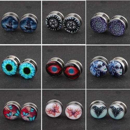 TIANCIFBYJS Steel Screw Earrings Gauges Picture Plugs And Tunnels Piercing Plug Ear Tunnels Stretcher kit Body Piercing 2pcs